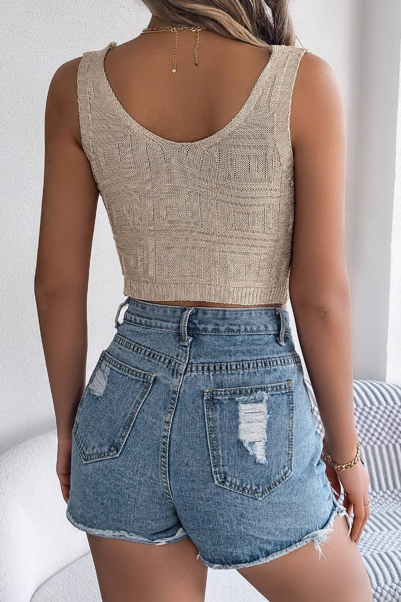 CWOV0291_SUMMER KINK CROP KNIT SLEEVELESS VEST TOP