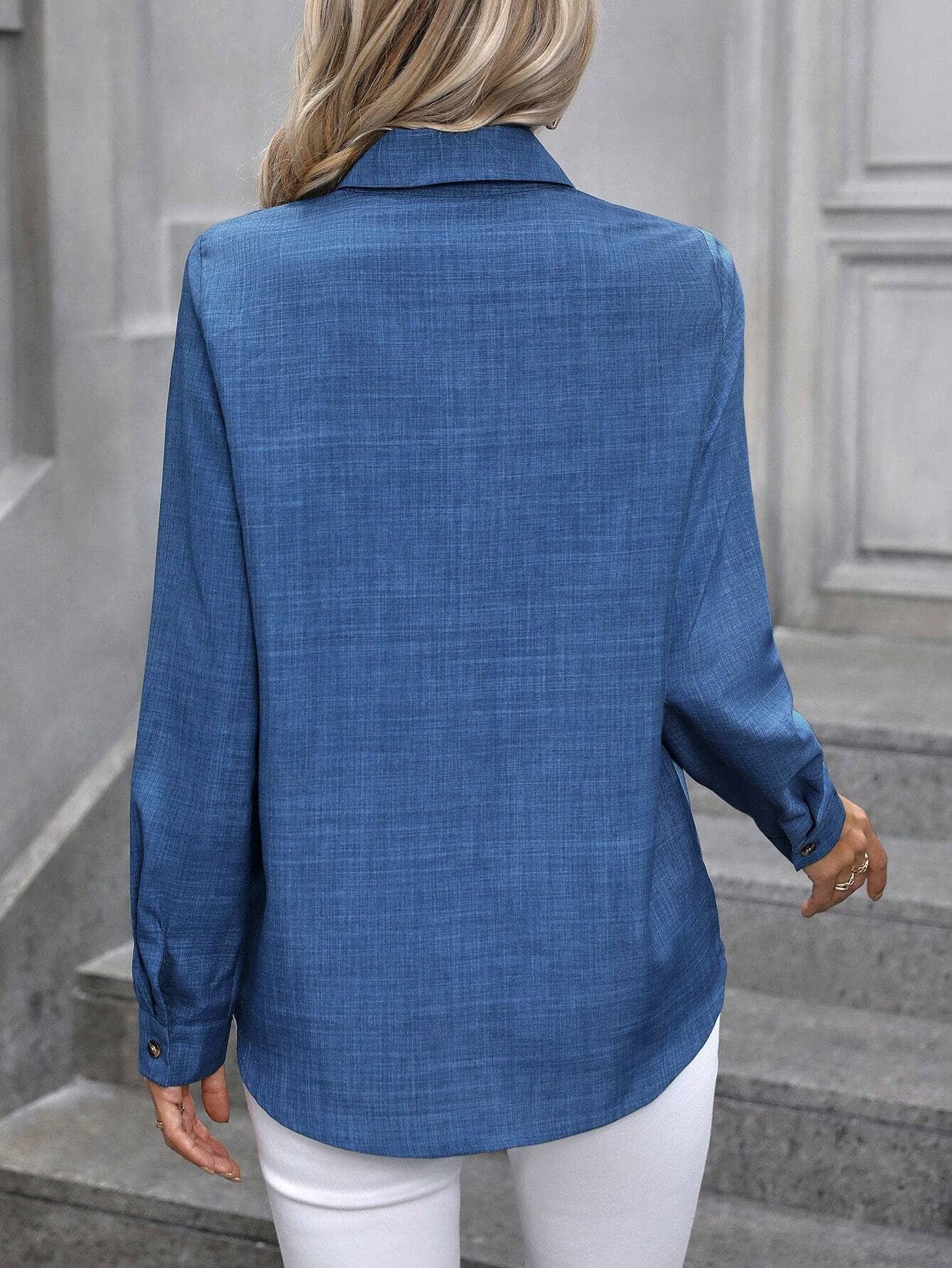 Casual single-breasted long-sleeved lapel shirt