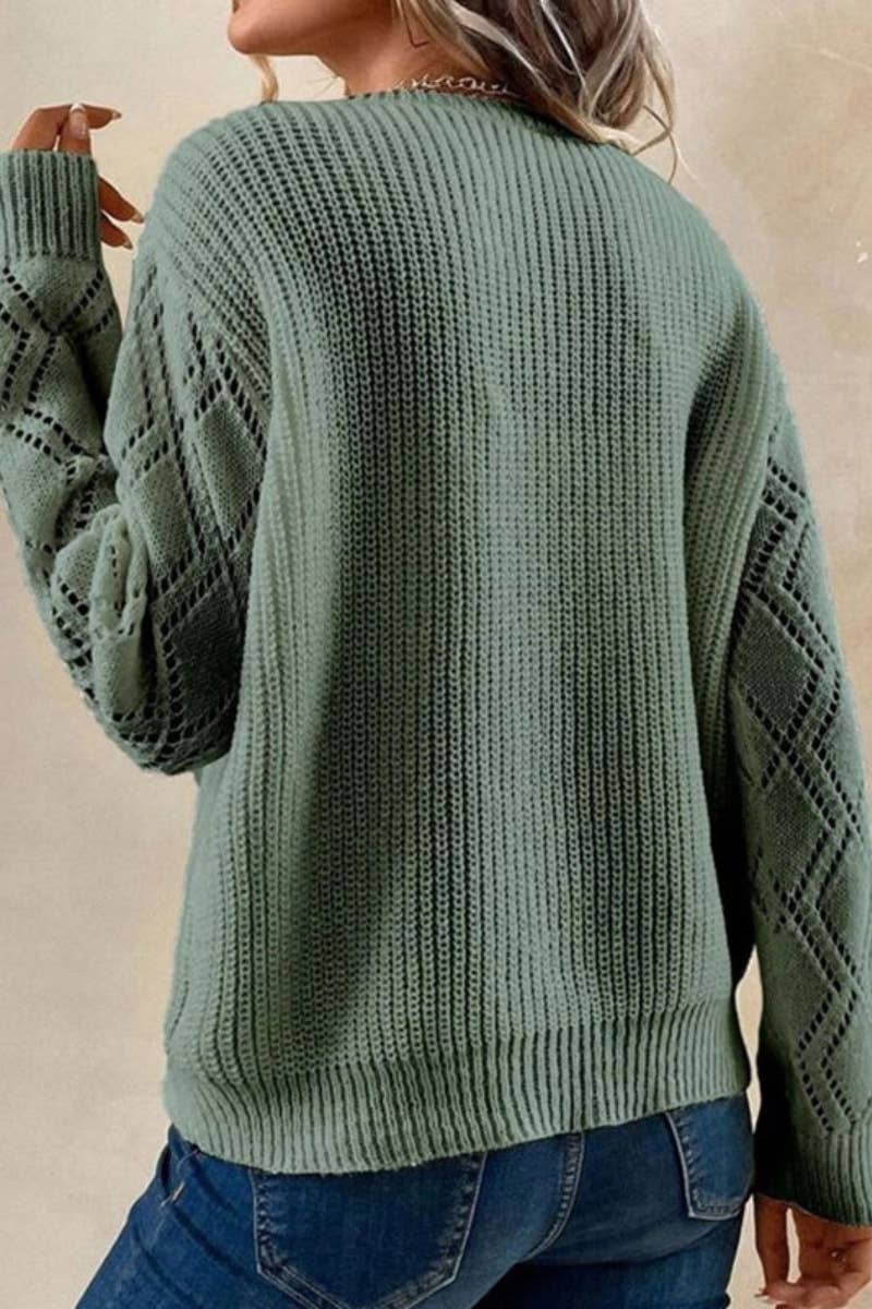 CWOSWL5181_V-NECK LACE PATCHWORK LONG-SLEEVED SWEATER