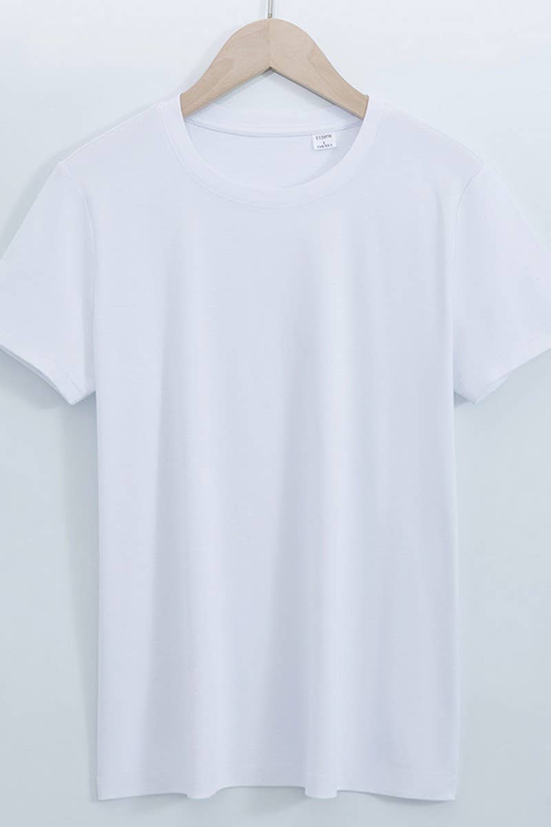 CWTTS1037_SOLID COLOR CASUAL ROUND NECK WOMEN T-SHIRT