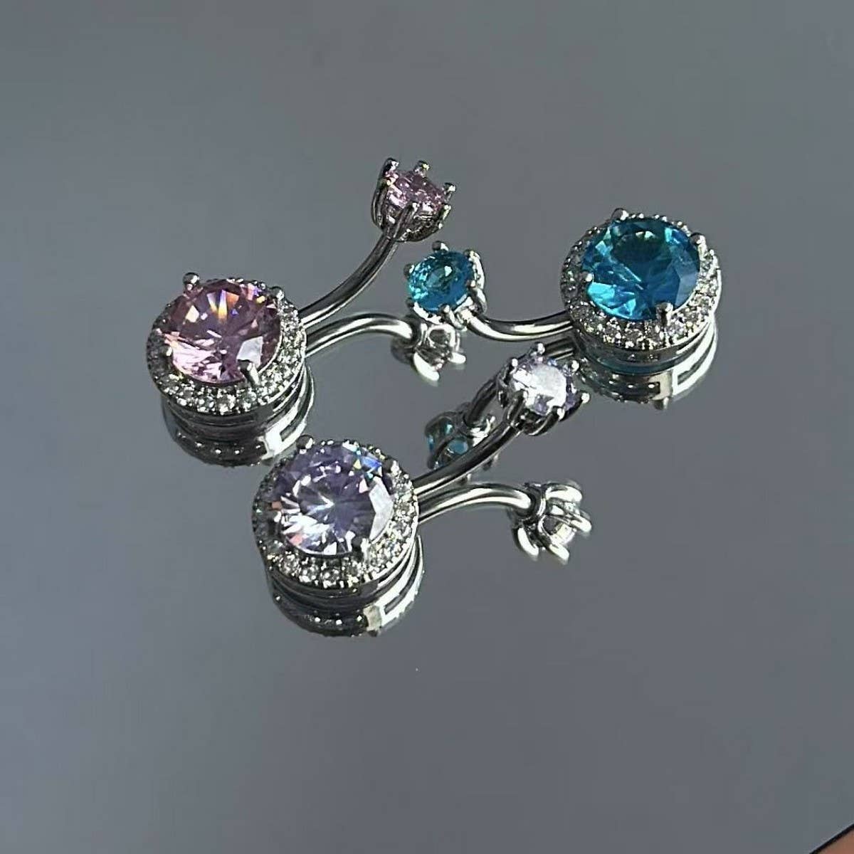 Pink CZ Belly Ring ??Elegant Navel Piercing_CWMM9196
