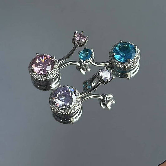 Pink CZ Belly Ring ??Elegant Navel Piercing_CWMM9196
