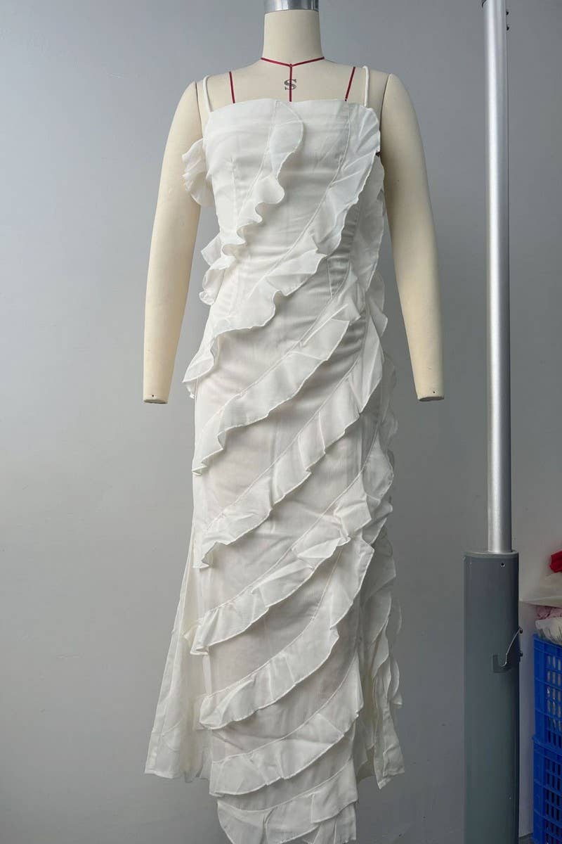 CWDHL0954_SOPHISTICATED SLIT RUFFLE EVENING DRESS