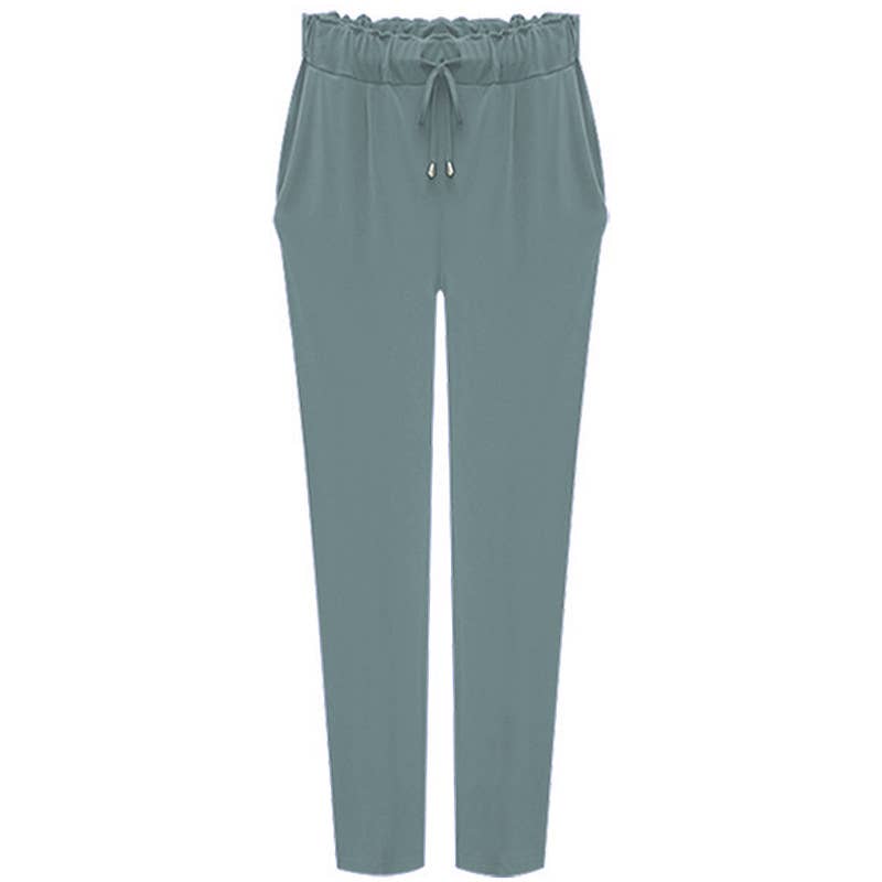 ELASTIC-WAISTED HIGH-WAISTED STRETCH HAREN PANTS