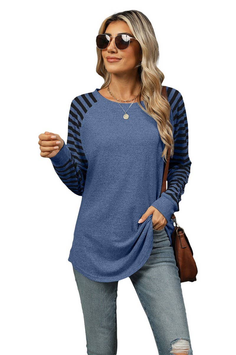 CWTBLL3698_CONTRAST STRIPE CREW NECK SWALLOWTAIL TOP