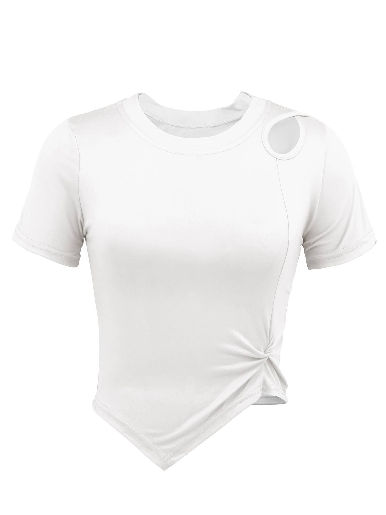 Casual Slim Fit Cropped Knit Solid Color T-Shirt