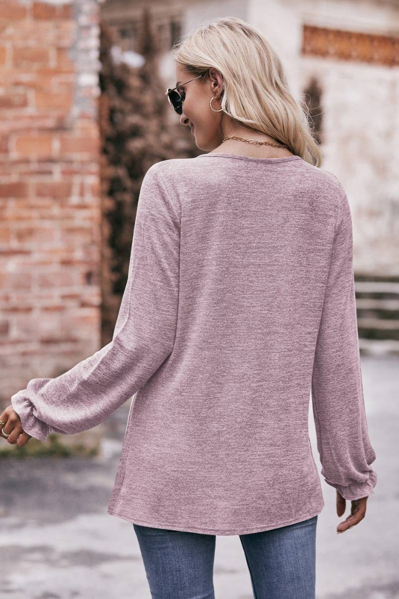 CWTBLL2736_FALL PLEATED CREW NECK LONG SLEEVE TOP