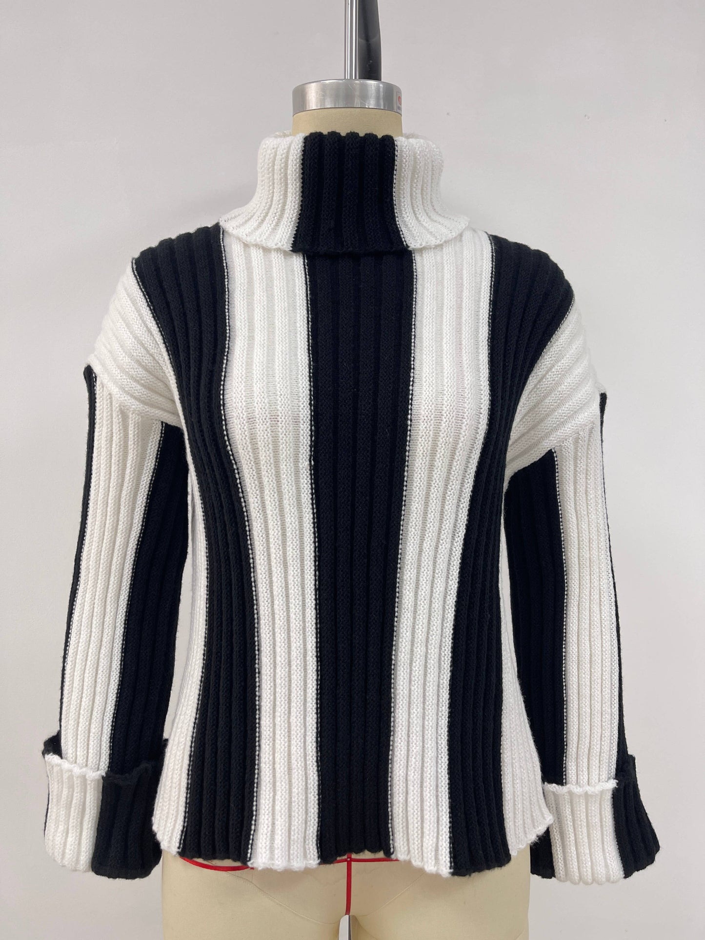 Color-blocking and patchwork high-neck sweater