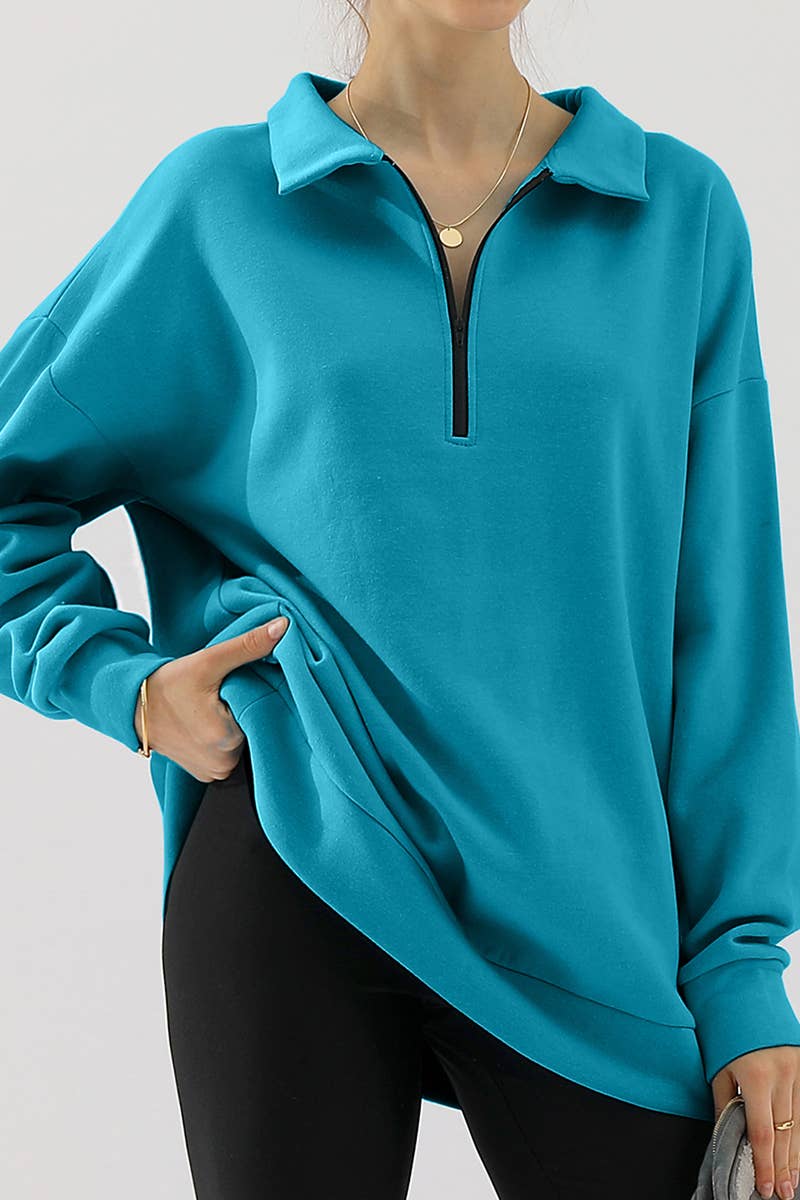 CWOHOL431_Zip Neck Lightweight Pullover Sweatshirt