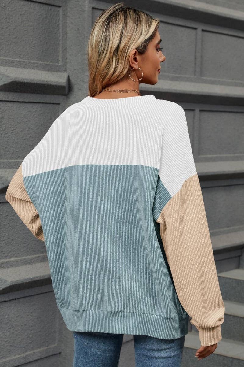 CWTBLL1885_FALL CREW NECK LONG SLEEVE COLOR CONTRAST TOP