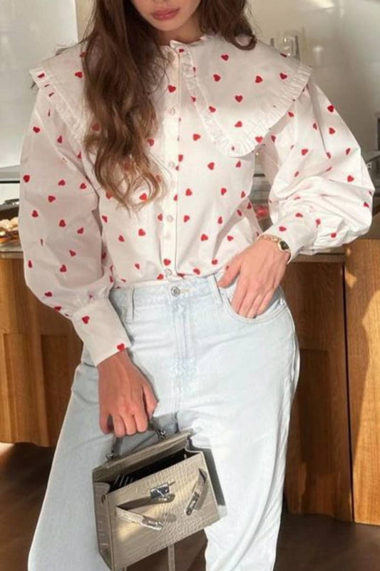 CWTSTL1620_LOVE PRINT DOLL COLLAR LONG SLEEVE SHIRT TOP