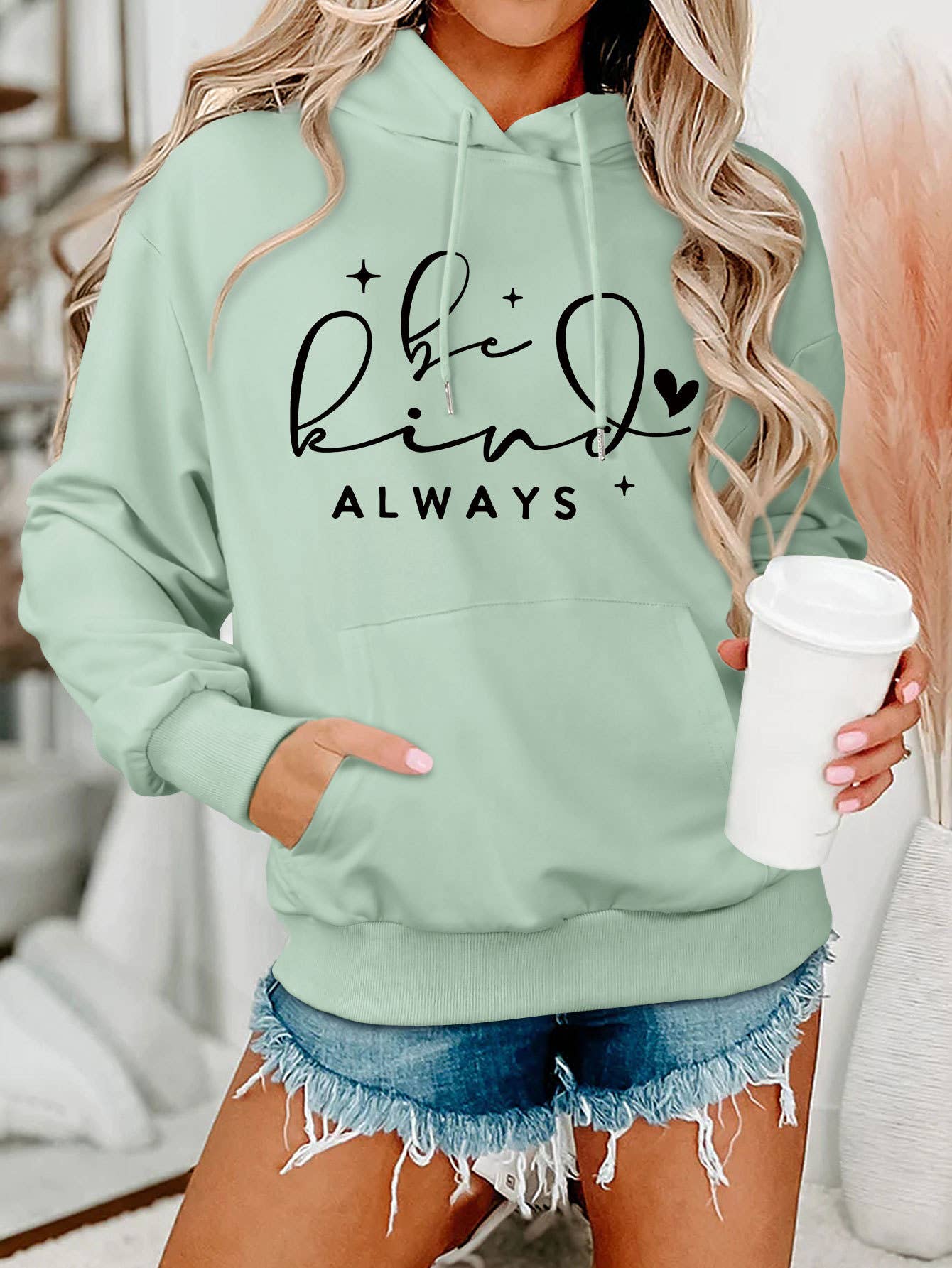 be kind always style Loose hooded sweatshirt