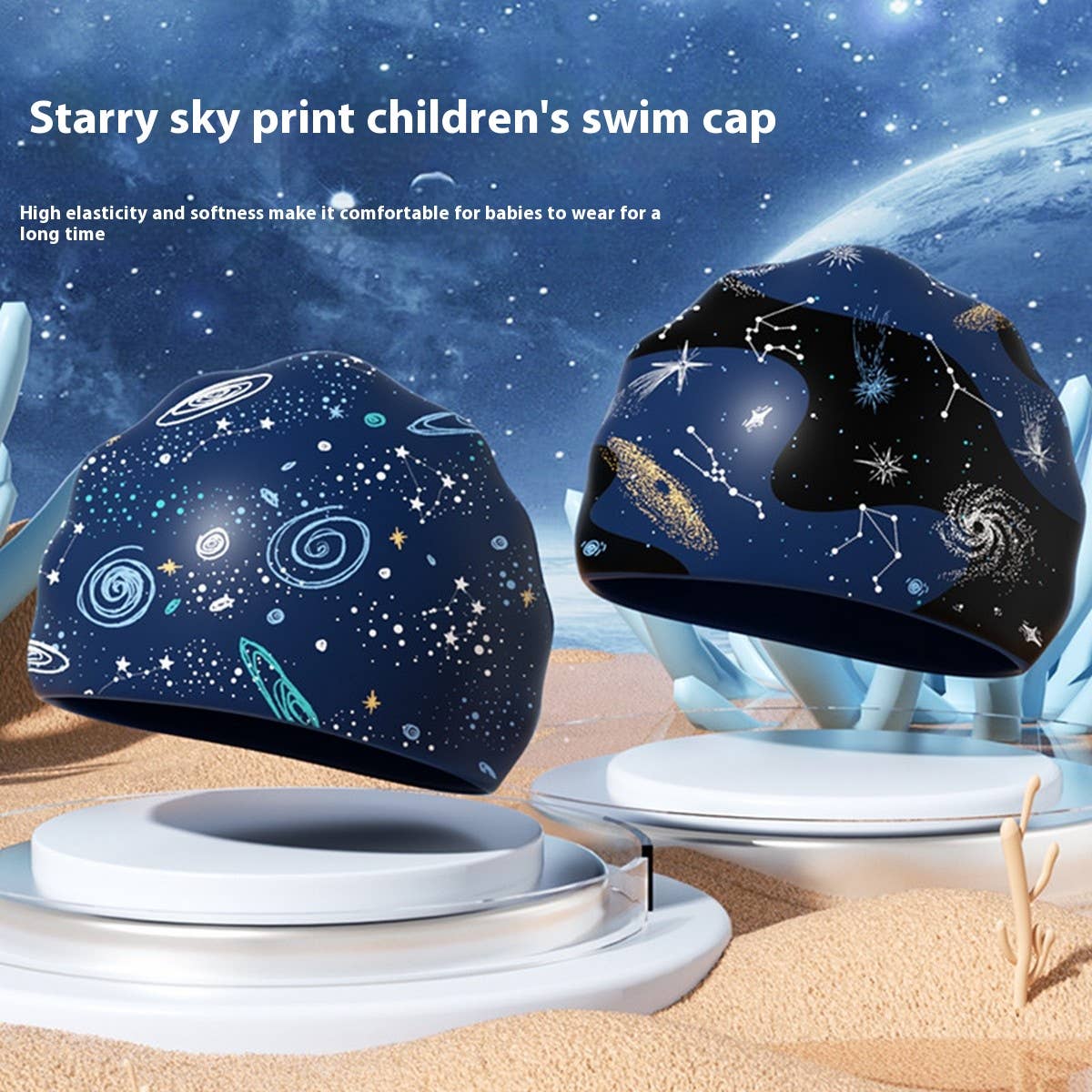 Boys' XL Silicone Swim Cap ?“Galaxy Print Comfy Fit_CWMM6785