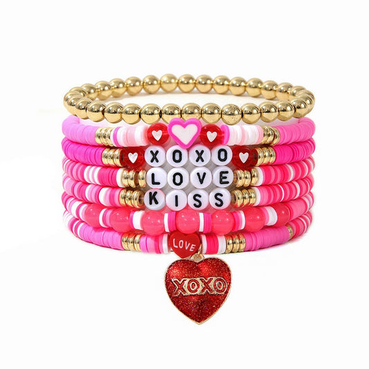 POLYMER CLAY HEART PENDANT LETTER BRACELET SET_CWMM3522