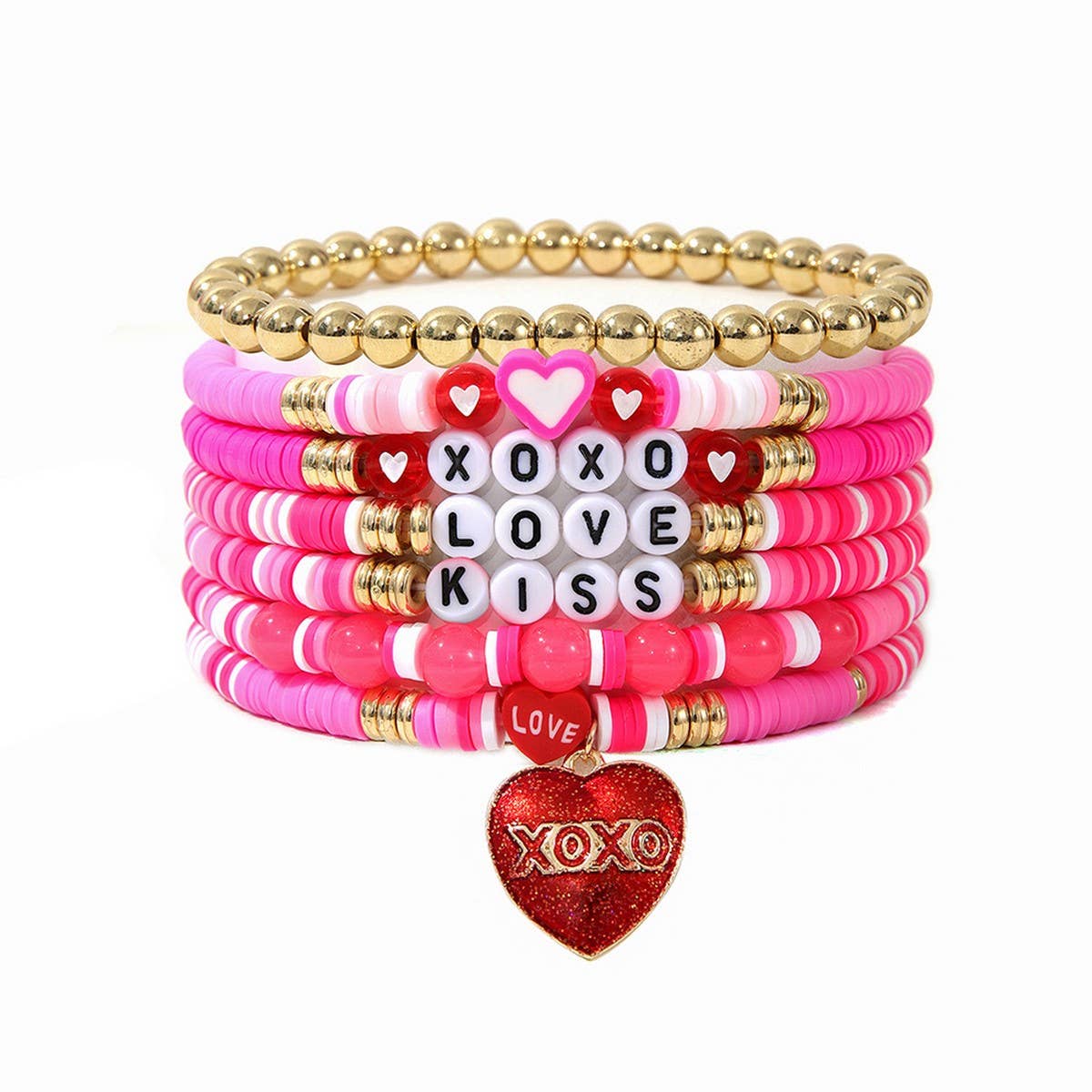 POLYMER CLAY HEART PENDANT LETTER BRACELET SET_CWMM3522