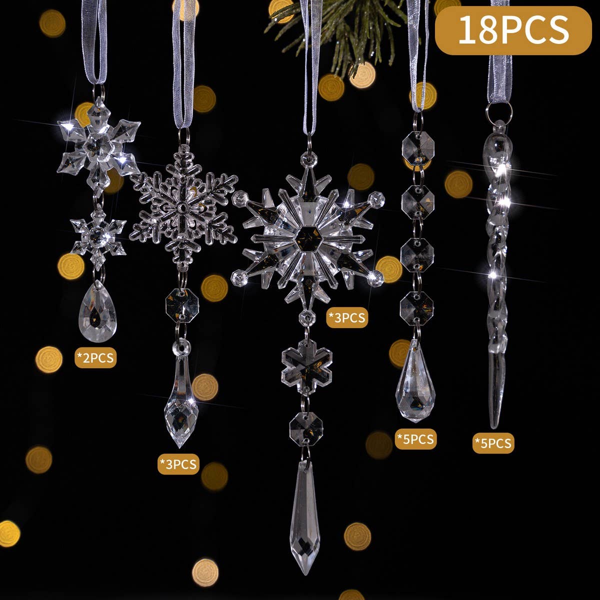 CWMM10169_18PCS CLEAR ACRYLIC ICICLE CHRISTMAS ORNAMENTS