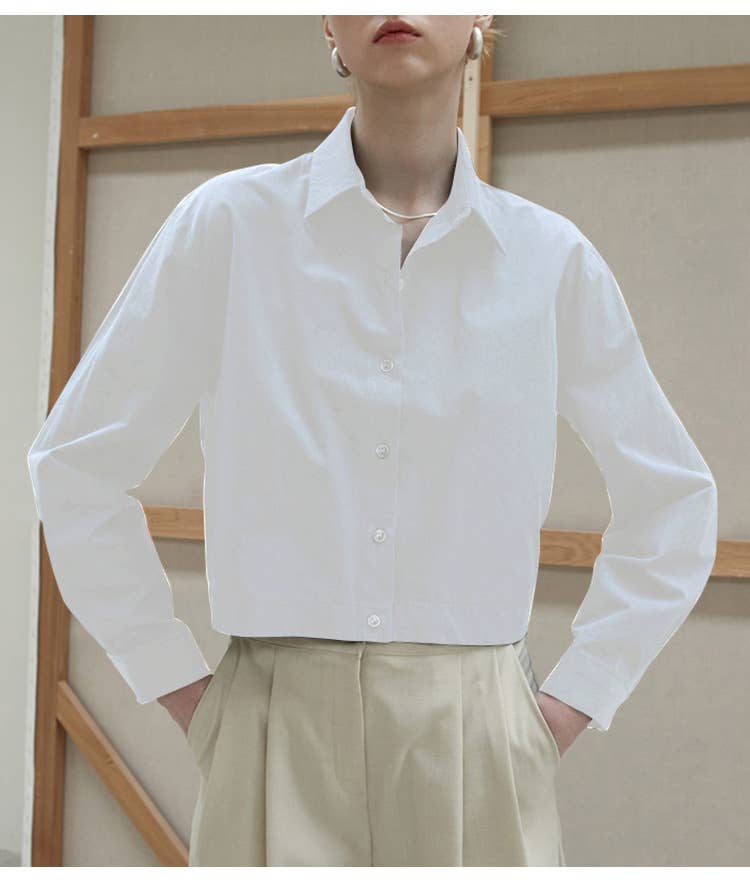 Cotton hem elastic waistband solid color shirt