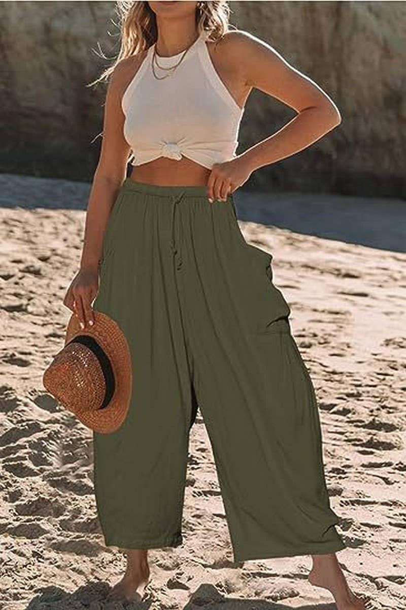 CWBLP1853_ELASTIC WAIST PLEATED HIGH WAIST WIDE LEG PANTS
