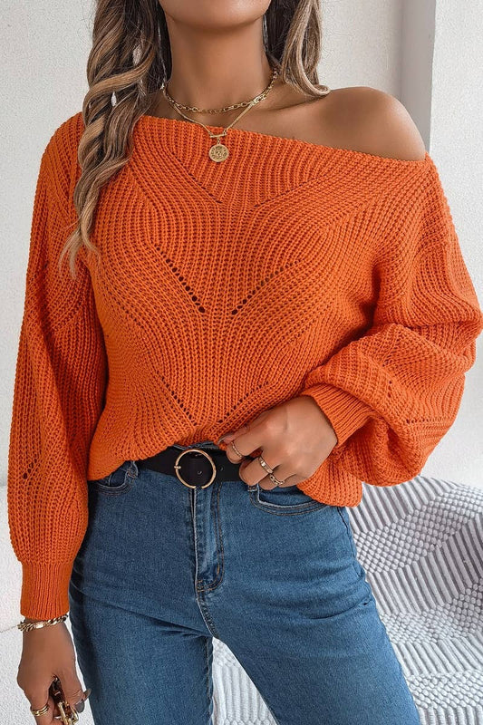 CWOSWL6365_OFF-THE-SHOULDER LONG-SLEEVED CUT-OUT SWEATER