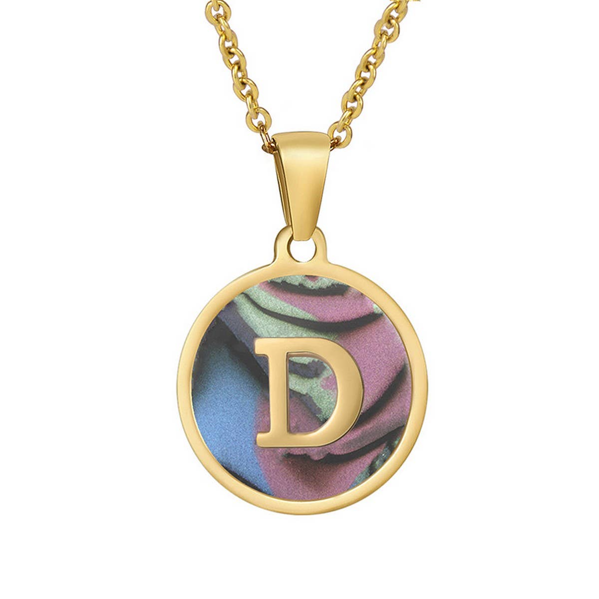 CIRCULAR SHELL ENGLISH LETTER PENDANT NECKLACE
