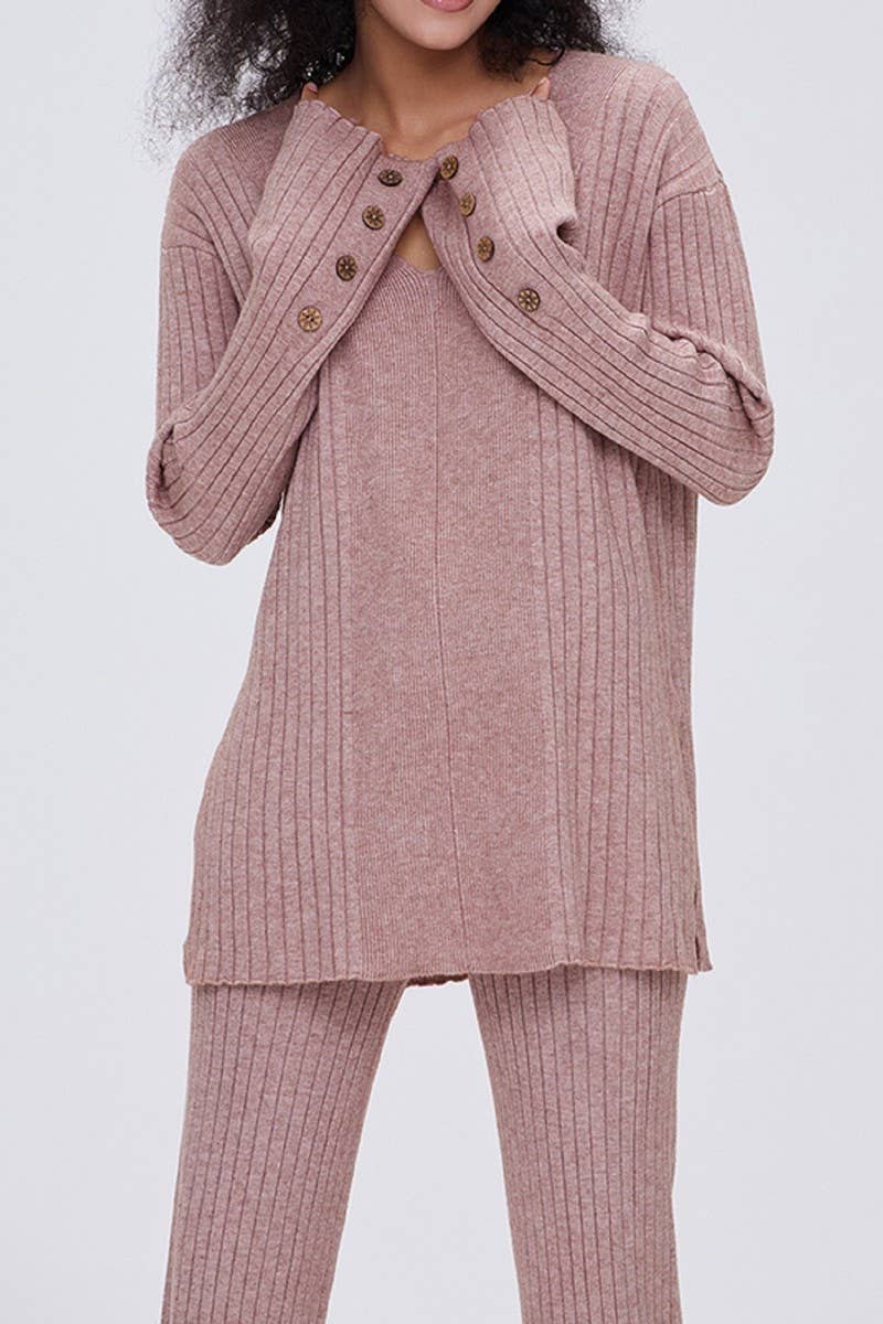 CWSTB1437_V-NECK KNITTED LONG-SLEEVED TROUSERS CASUAL SUIT