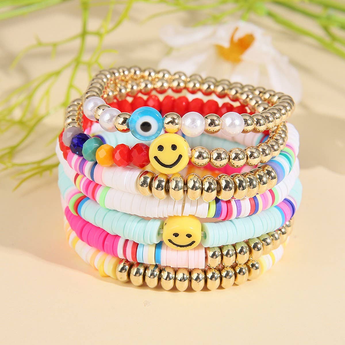 RAINBOW IMITATION PEARL 8-PIECE BRACELET SET_CWMM3511