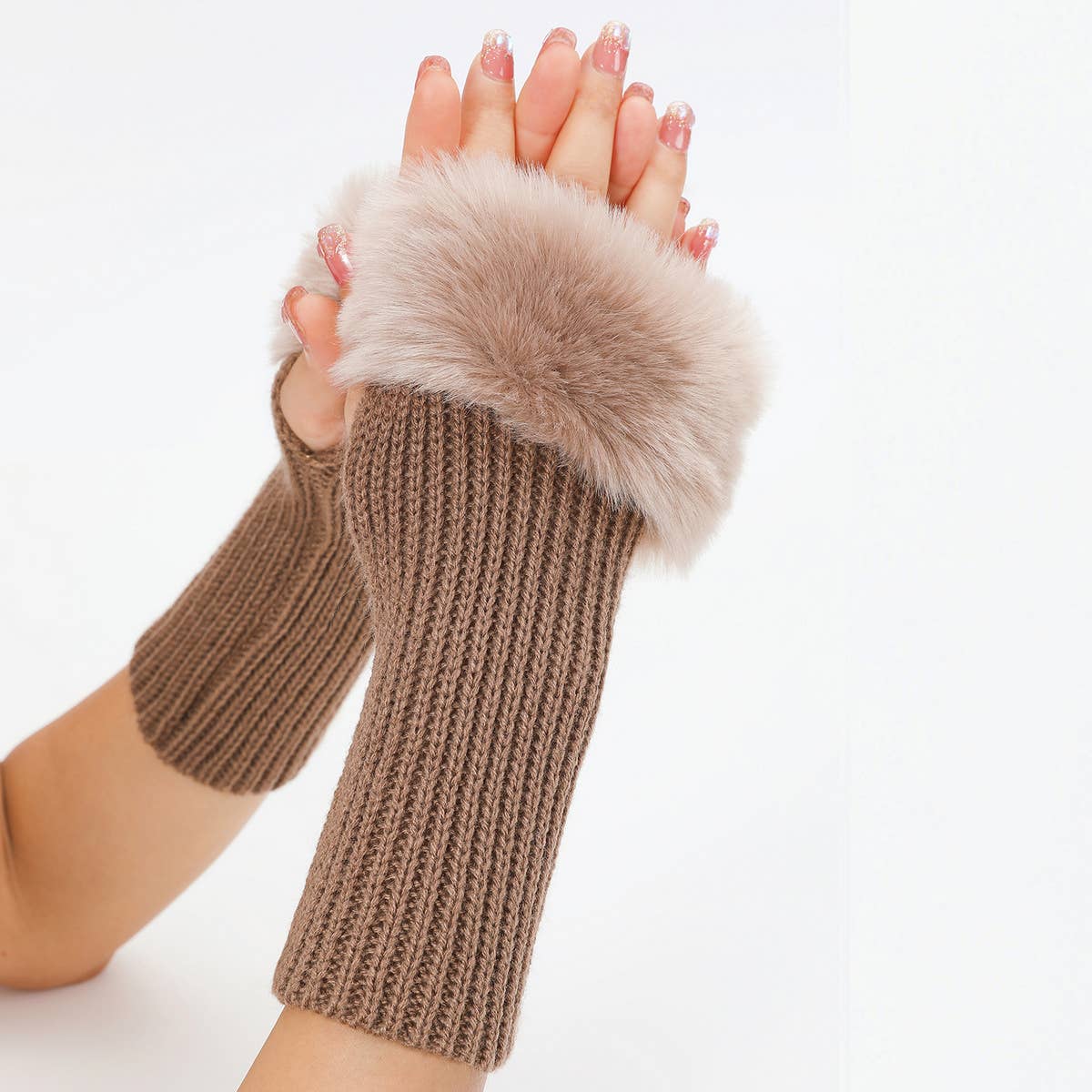 KNITTED THERMAL FINGERLESS GLOVES ARM GLOVES_CWAG0108