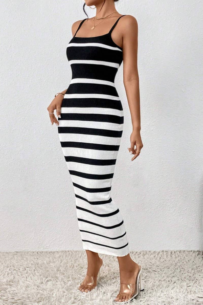 CWDMD3920_STRIPED SLIM SUSPENDER HIP DRESS