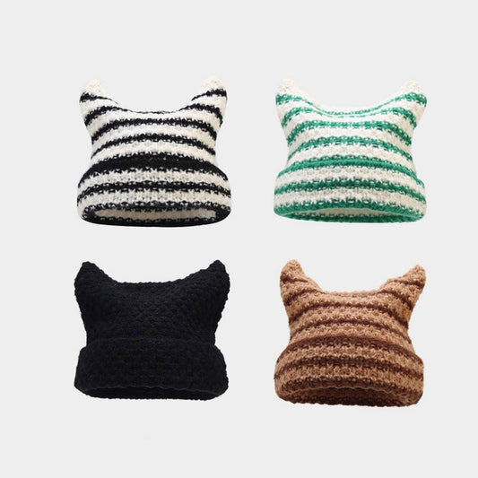 DEVIL EARS STRIPED WOOL KNITTED HAT_CWAH2125