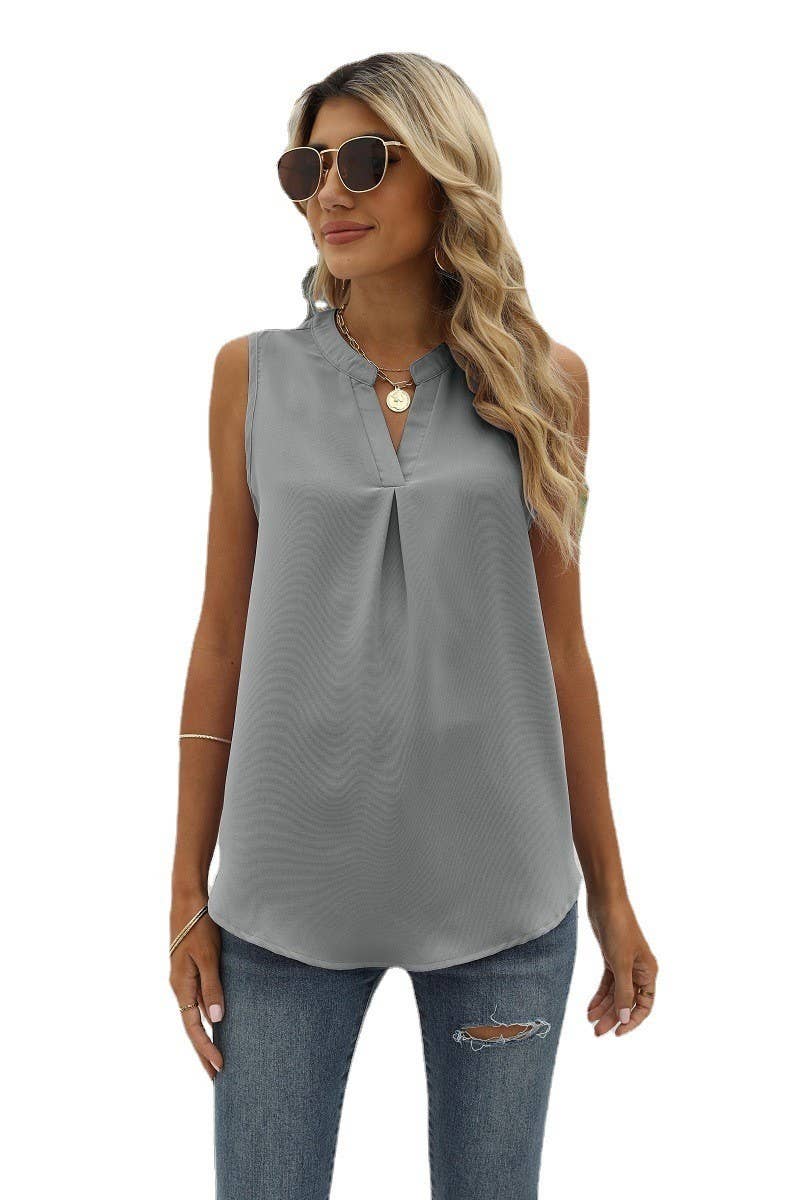 CWTBLSL0185_V-Neck Sleeveless Top