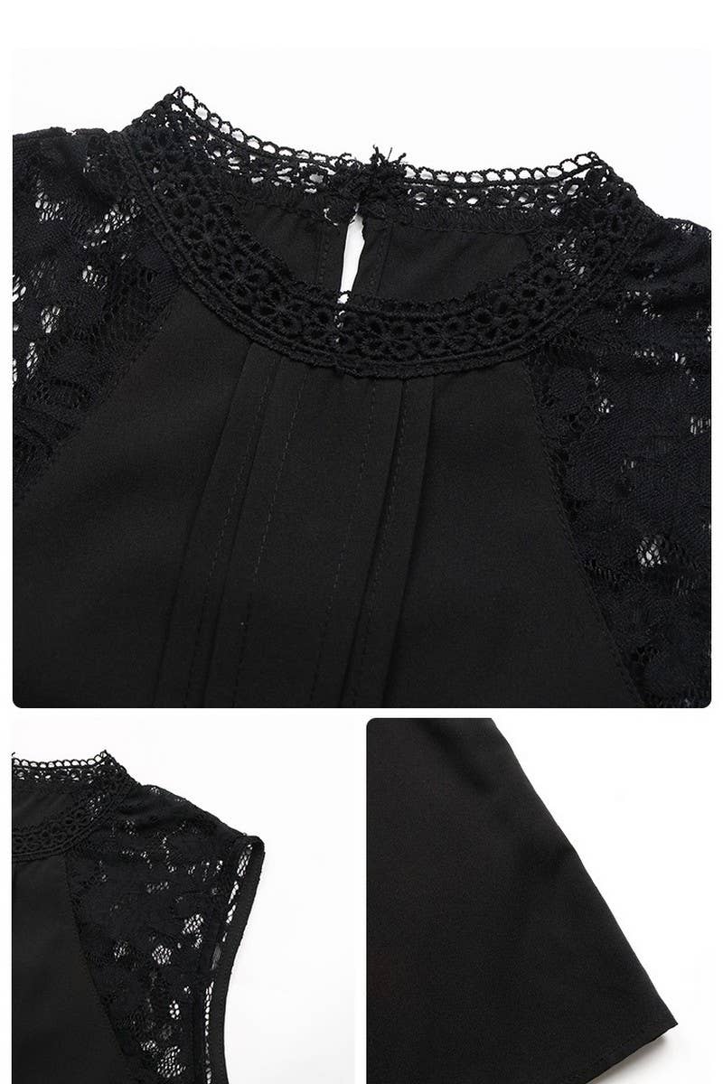 CWTBLSL0372_ROUND NECK LACE PANEL SLEEVELESS SHIRT