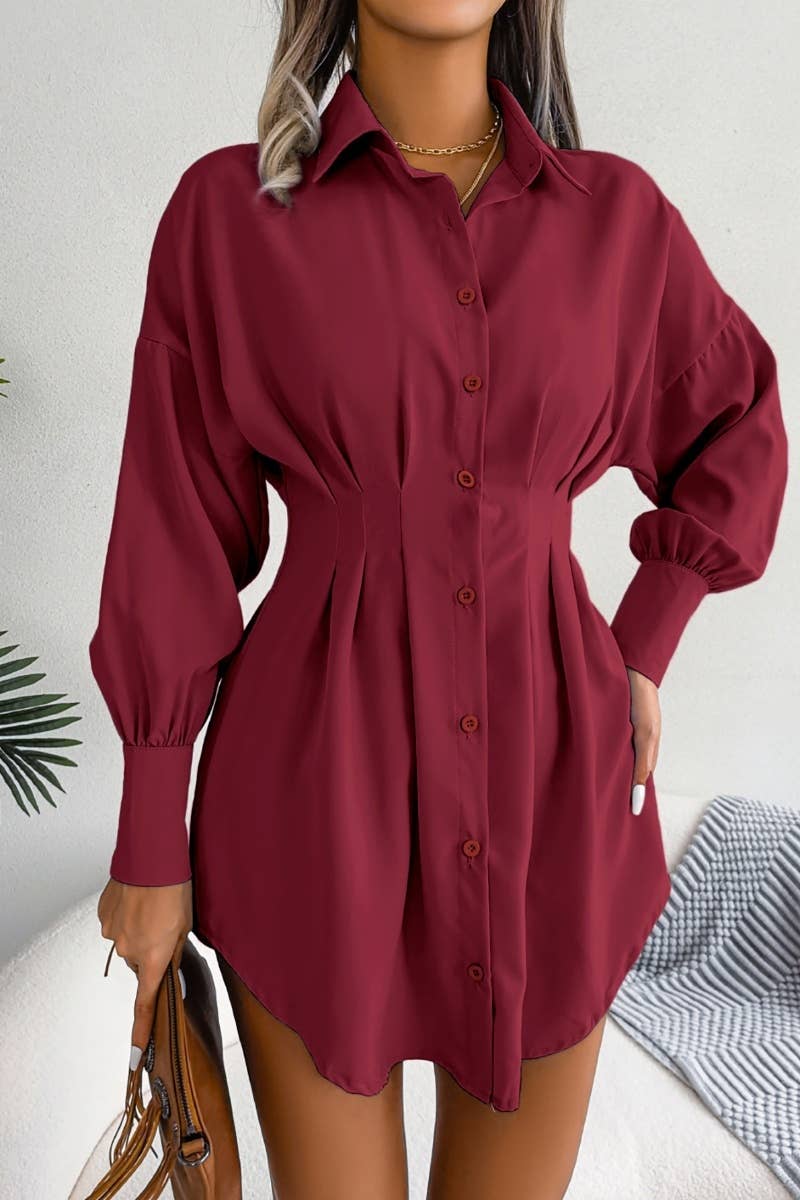 CWTSTL1200_LANTERN SLEEVE WAIST ASYMMETRIC SHIRT DRESS