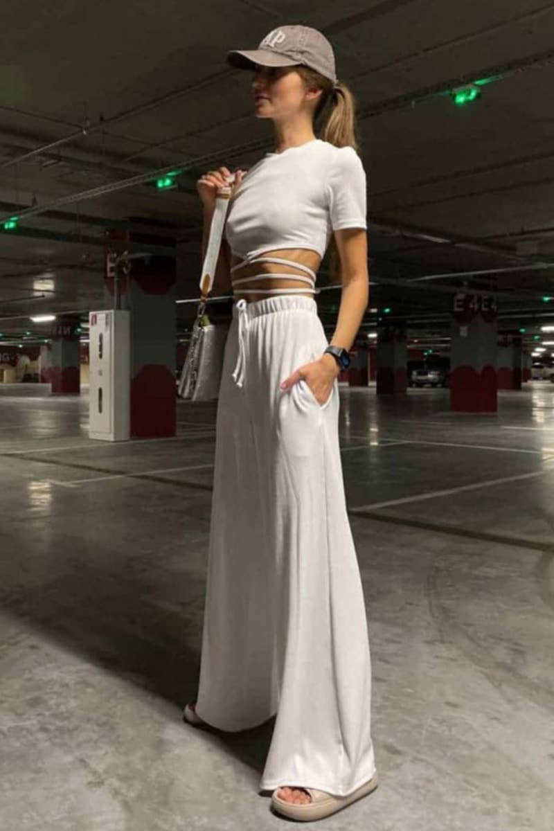 CWSS0517_SEXY CROP STRAP SHORT SLEEVE TOP AND PANTS SUIT