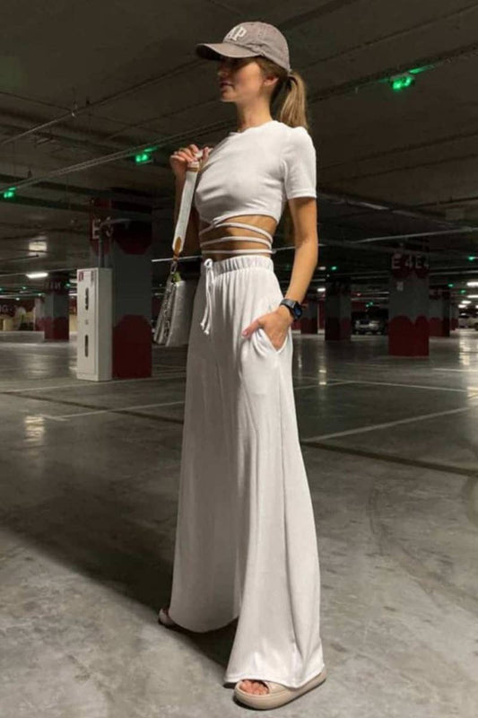 CWSS0517_SEXY CROP STRAP SHORT SLEEVE TOP AND PANTS SUIT