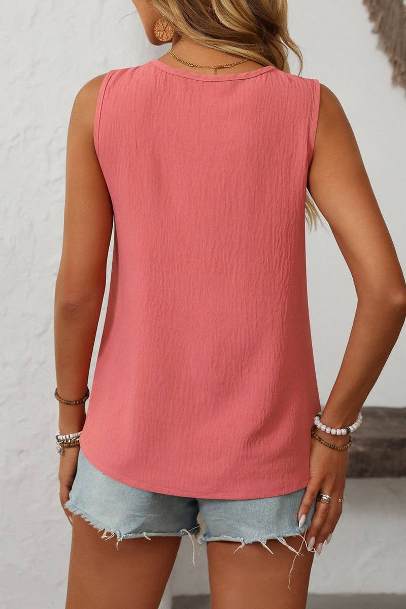 CWTBLSL0633_SOLID COLOR ROUND NECK SLEEVELESS VEST TOP
