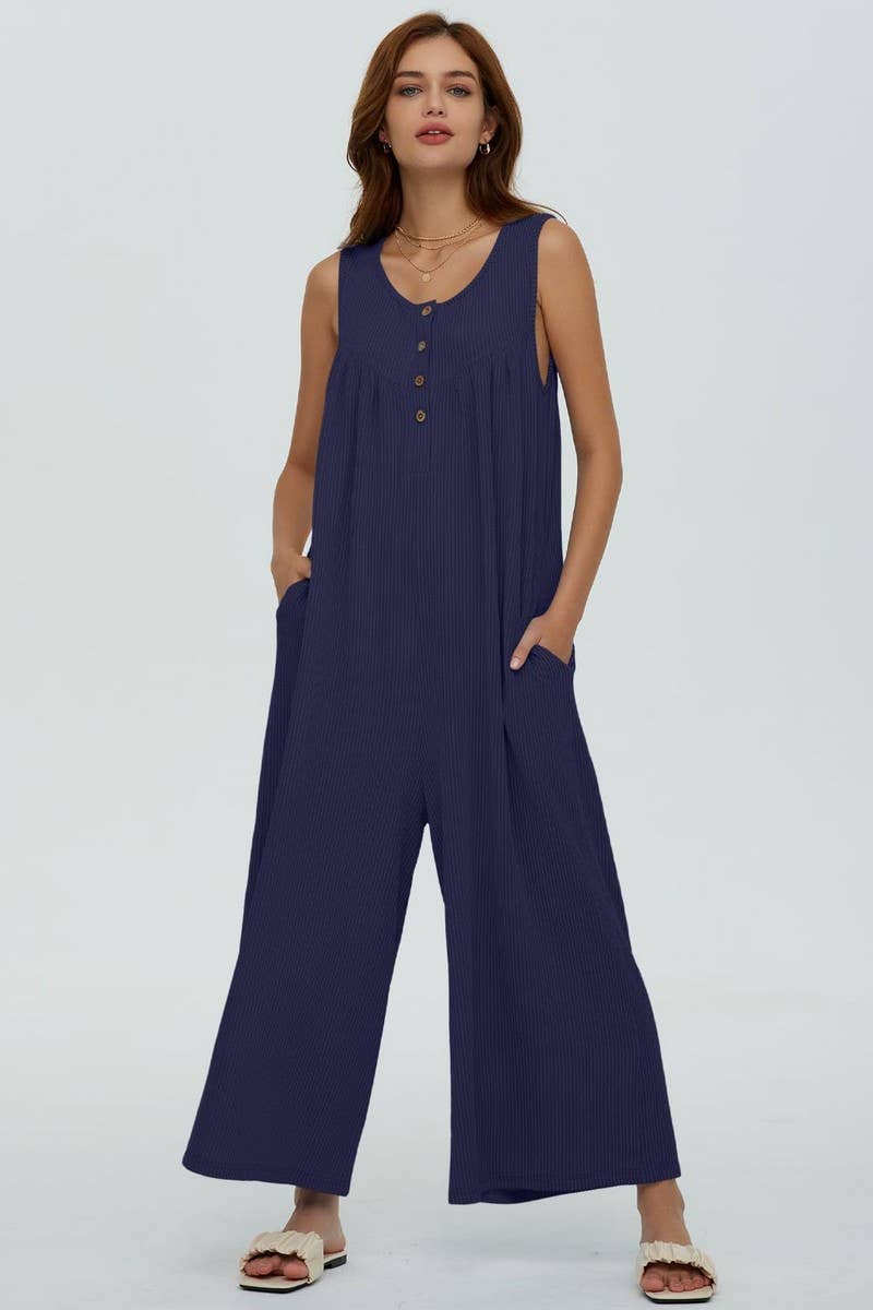 CWSJS0720_SOLID COLOR CASUAL LOOSE POCKET JUMPSUIT