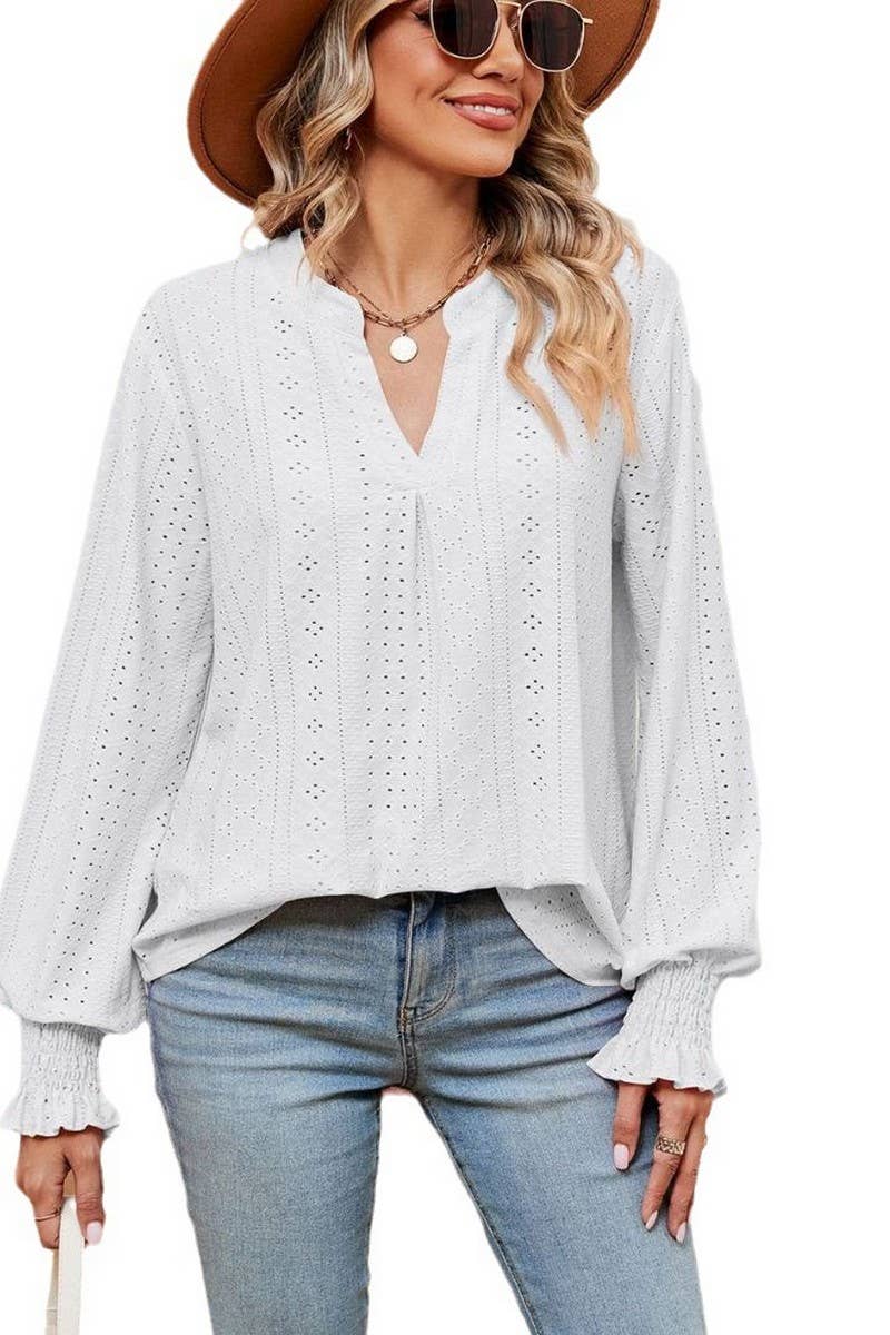 CWTBLL2377_SOLID COLOR V-NECK LOOSE LONG-SLEEVED PULLOVER