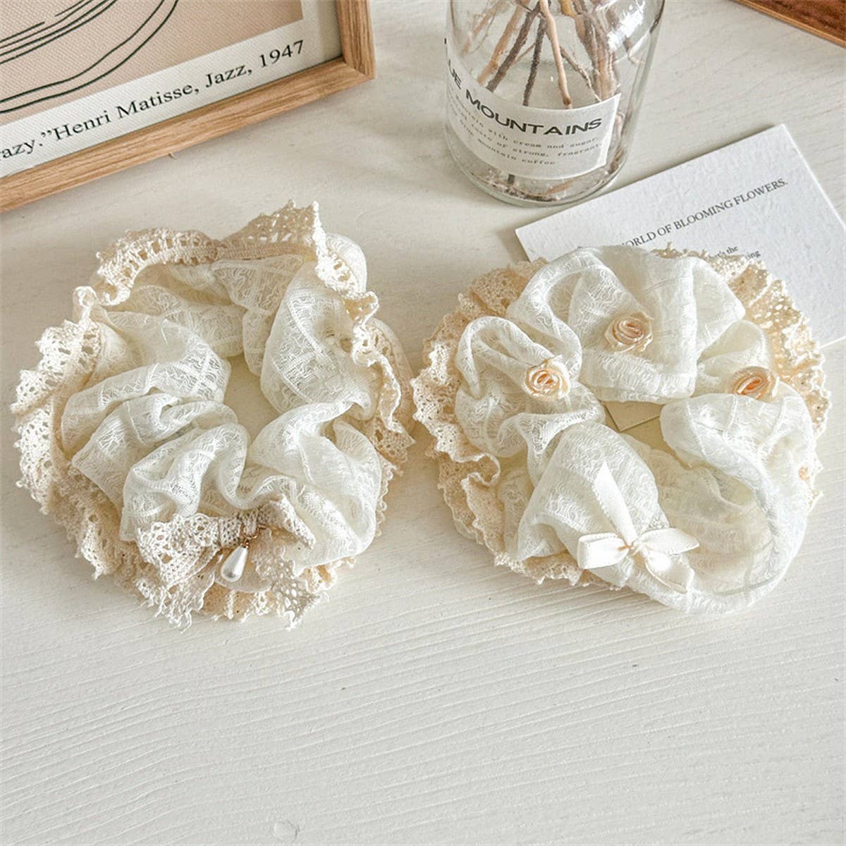 VINTAGE PEARL ROSE HAIRBAND HAIR TIE_CWAHA1359