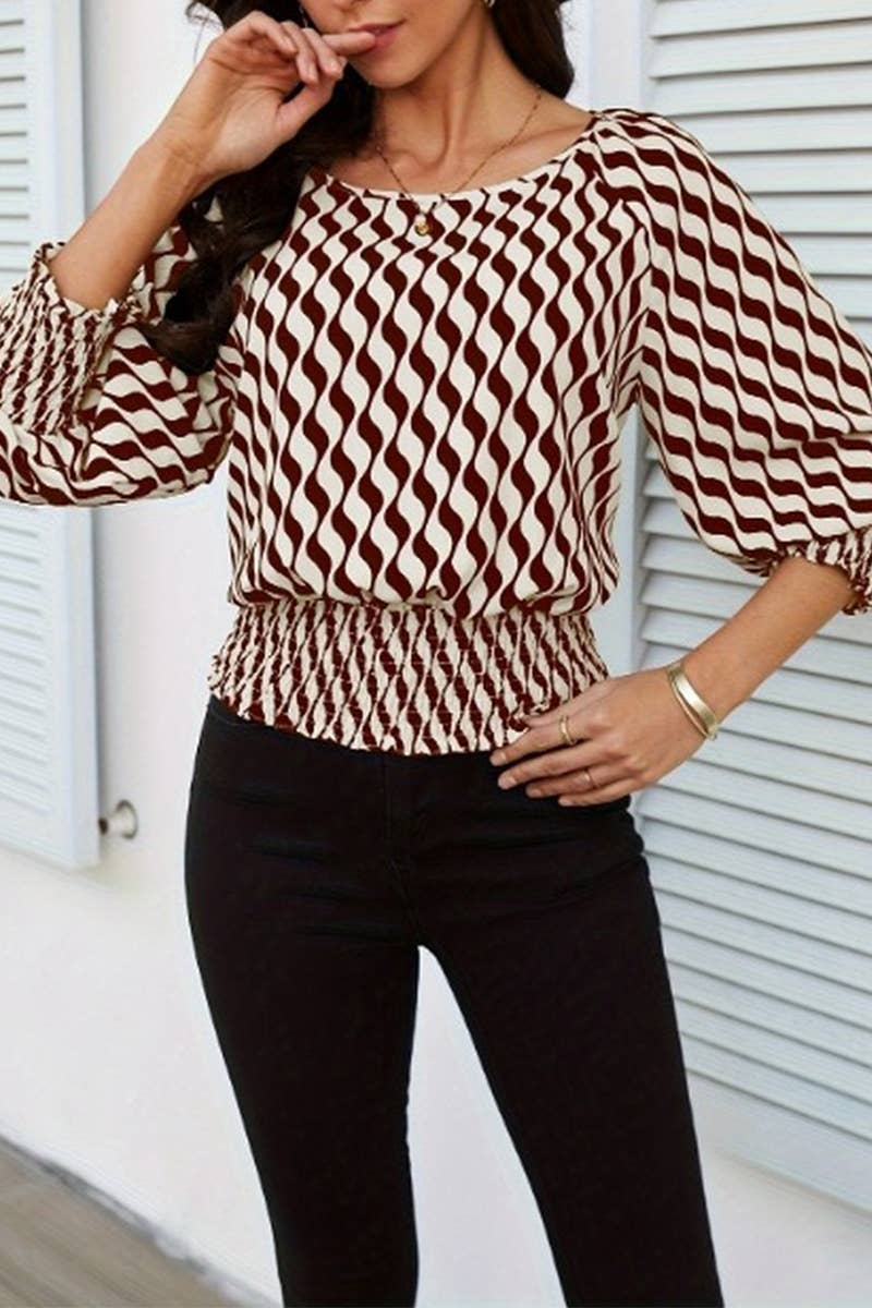 CWTTL2008_WAISTED SHORT CONTRAST PRINT LONG SLEEVE T-SHIRT