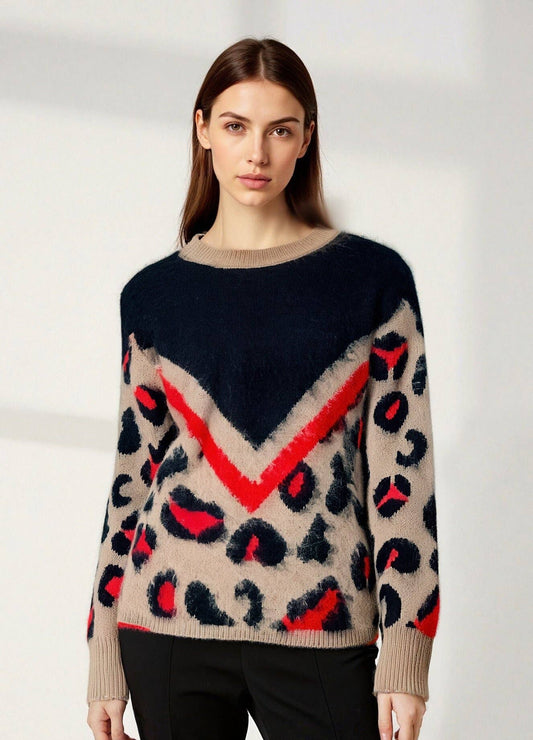 CWOSWL6953_FUZZY LEOPARD PRINT KNIT PULLOVER SWEATER