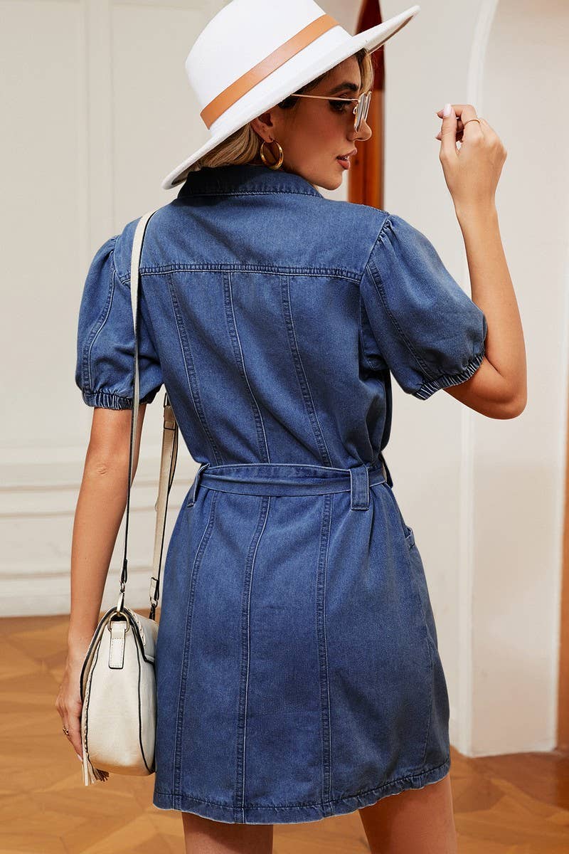 CWDSD10892_CASUAL WASHED BELTED DENIM DRESS