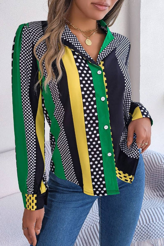 CWTSTL1204_SUMMER POLKA DOT SUIT COLLAR LONG SLEEVE SHIRT