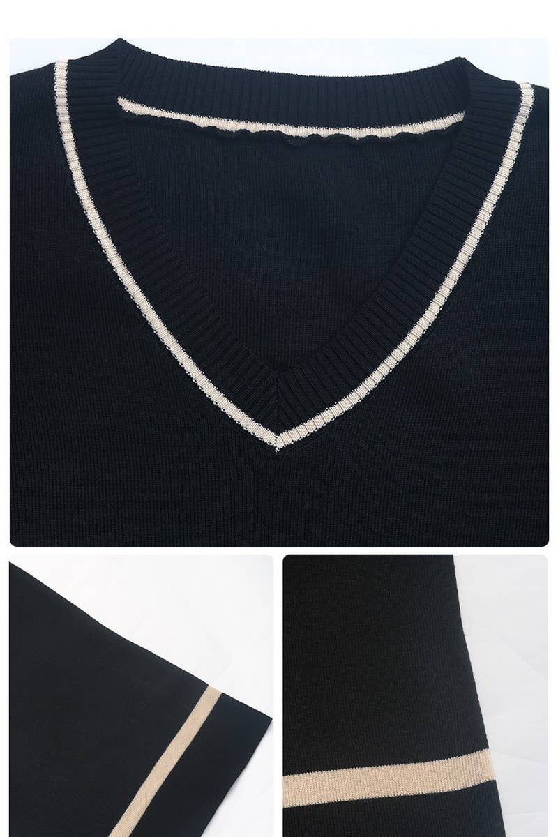 CWSTB1168_CONTRAST-COLOR KNITTED LONG-SLEEVED TROUSERS SET