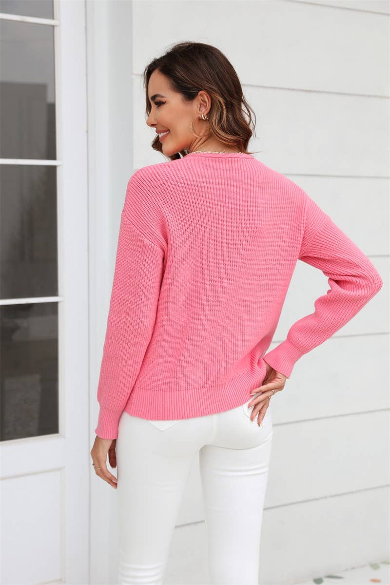 CWOSWL1661_V-neck Long Sleeve Pullover Sweater