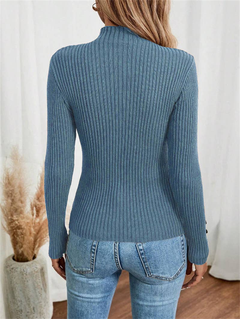 Button long-sleeved knitted base layer top
