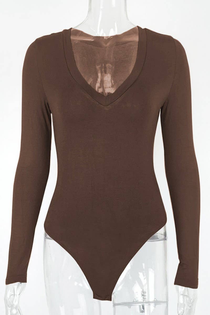CWSJS1373_NEW SEXY LONG SLEEVE V-NECK SLIM BODYSUIT