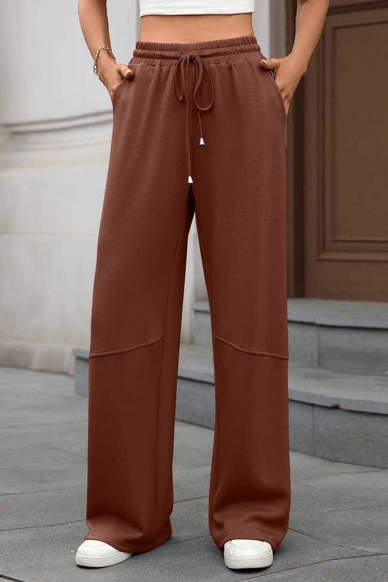 CWBLP01088_SOLID COLOR LOOSE DRAWSTRING CASUAL PANTS