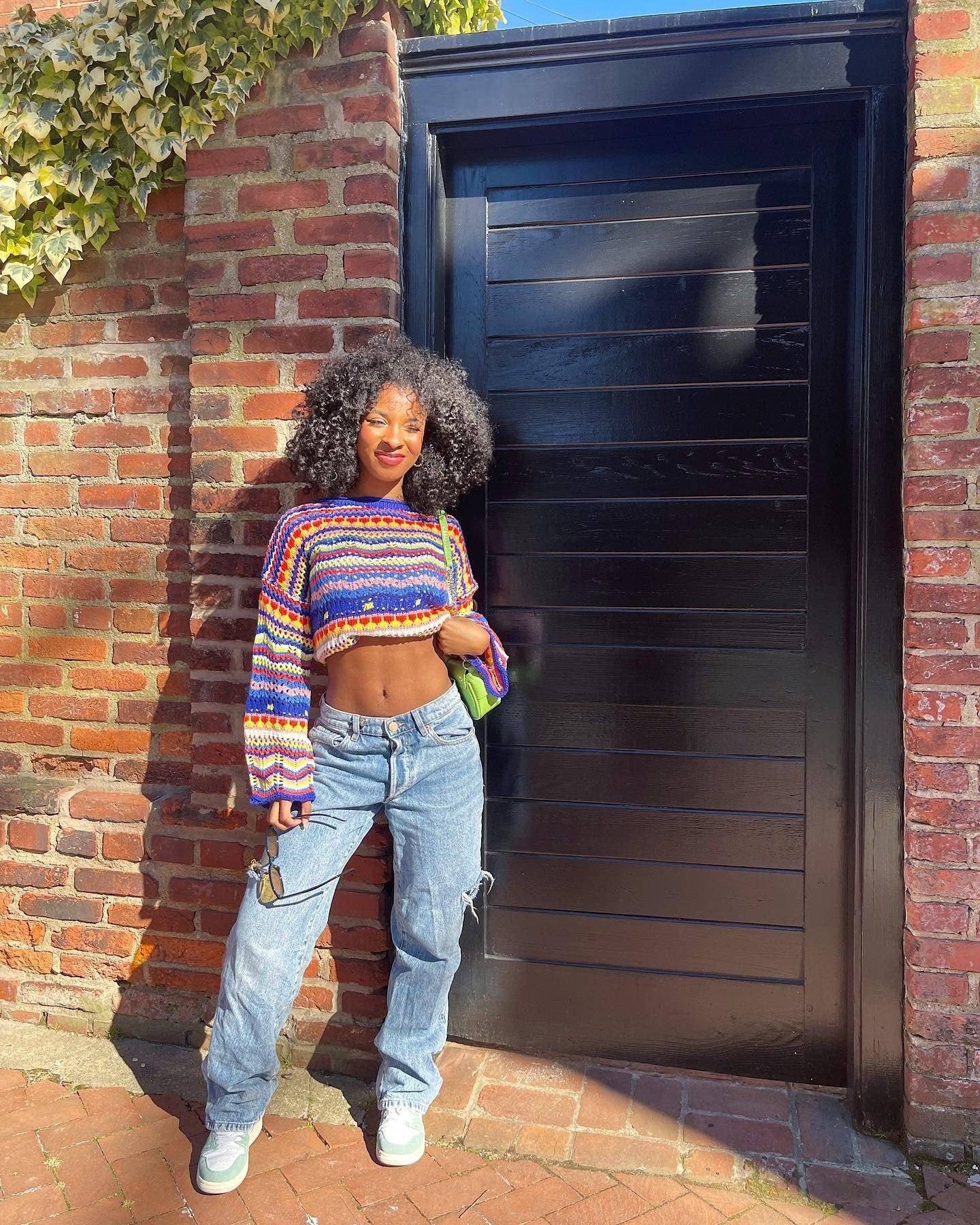 CREW NECK LONG SLEEVE PATCHWORK PULLOVER SWEATER