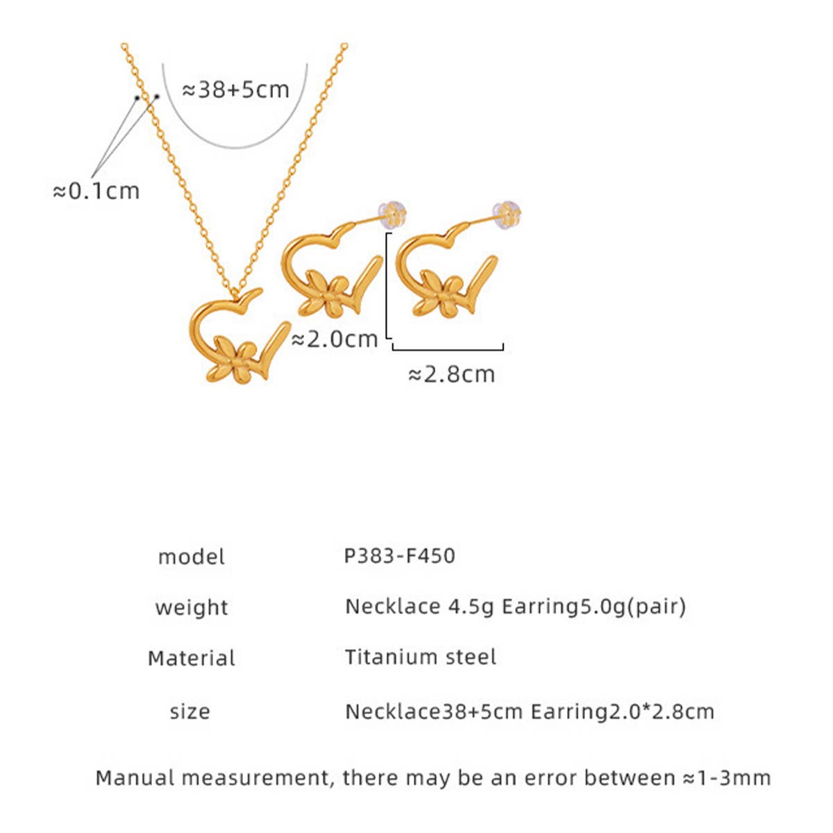 HEART BUTTERFLY FLOWER DESIGN EARRINGS NECKLACE