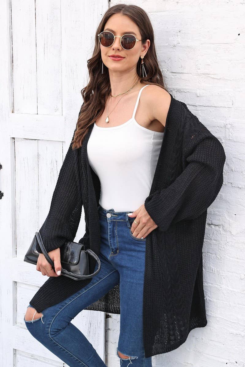 CWOSWL07343_WOMENLOOSE KNIT CARDIGAN SWEATER